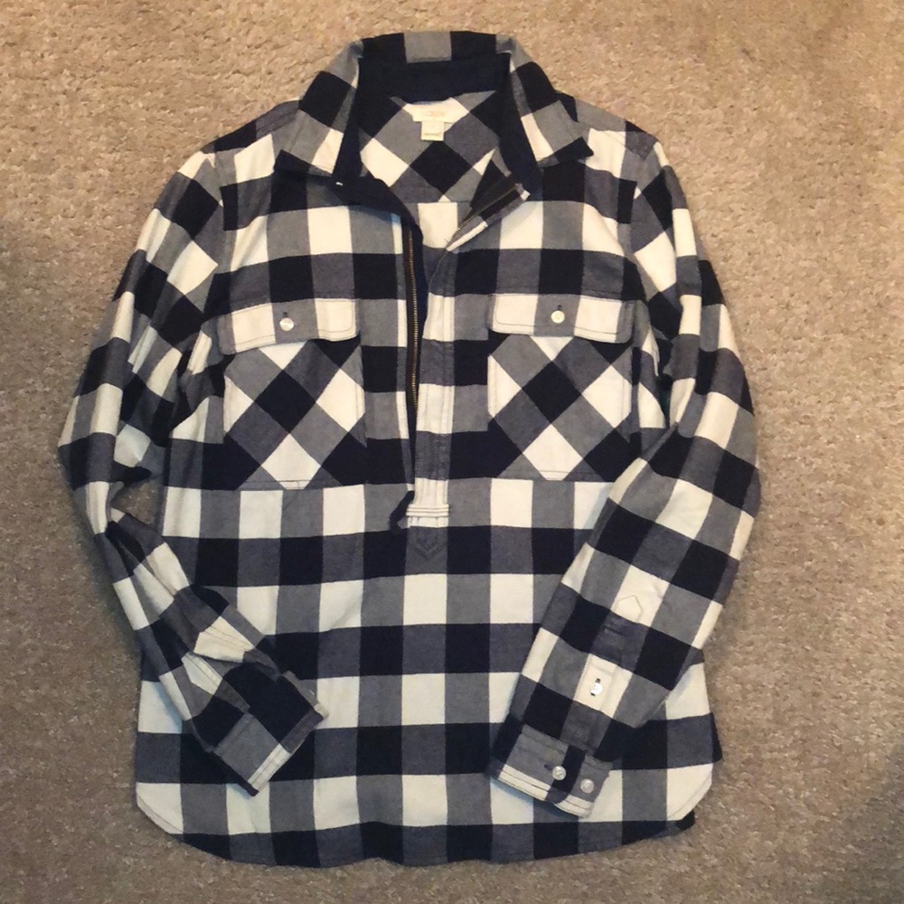 Plaid flannel great for layering.